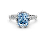 White gold Fancy Blue Radiant  Halo Diamond Pave Band Ring with Four-Prong Setting_15