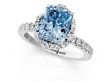 White gold Fancy Blue Radiant  Halo Diamond Pave Band Ring with Four-Prong Setting_16