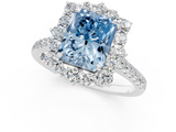 White gold Fancy Blue Radiant  Halo Diamond Ring with Pavé Band and Prong Setting_39