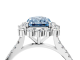 White gold Fancy Blue Radiant  Halo Diamond Ring with Pavé Band and Prong Setting_40