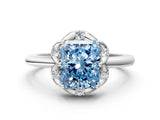 White gold Fancy Blue Radiant  Halo Diamond Ring with Round Cluster Setting, Solitaire Band, and Four-Prong Setting_49