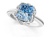 White gold Fancy Blue Radiant  Halo Diamond Ring with Round Cluster Setting, Solitaire Band, and Four-Prong Setting_50