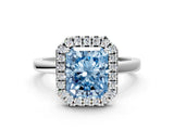 White gold Fancy Blue Radiant  Halo Diamond Solitaire with Pavé Band and Four-Prong Setting_105