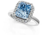 White gold Fancy Blue Radiant  Halo Diamond Solitaire with Pavé Band and Four-Prong Setting_105