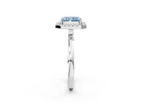 White gold Fancy Blue Radiant  Halo Diamond Solitaire with Pavé Band and Four-Prong Setting_107