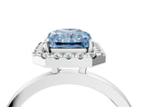White gold Fancy Blue Radiant  Halo Diamond Solitaire with Pavé Band and Four-Prong Setting_108