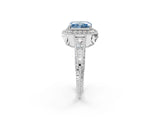White gold Fancy Blue Radiant  Halo Diamond Split Shank Ring with Milgrain Detail_50
