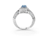 White gold Fancy Blue Radiant  Halo Diamond Split Shank Ring with Milgrain Detail_52