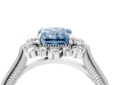 White gold Fancy Blue Radiant  Halo Milgrain Pave Diamond Ring with Four-Prong Setting 5