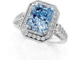 White gold Fancy Blue Radiant  Halo Milgrain Solitaire with Bezel Set Side Stones and Pave Band_33