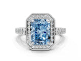 White gold Fancy Blue Radiant  Halo Milgrain Solitaire with Bezel Set Side Stones and Pave Band_33
