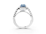 White gold Fancy Blue Radiant  Halo Milgrain Solitaire with Bezel Set Side Stones and Pave Band_35