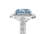 White gold Fancy Blue Radiant  Halo Milgrain Solitaire with Bezel Set Side Stones and Pave Band_37