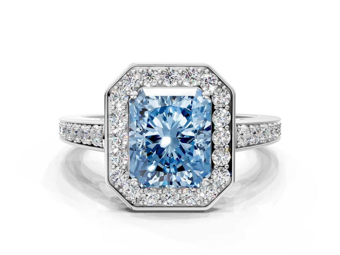 White gold Fancy Blue Radiant  Halo Pavé Diamond Engagement Ring with Bezel Setting_49
