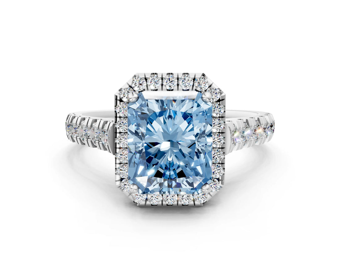 White gold Fancy Blue Radiant  Halo Pavé Diamond Engagement Ring with Four-Prong Setting_26