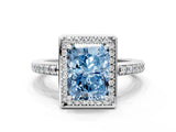 White gold Fancy Blue Radiant  Halo Pave Band Solitaire Ring with Prong Setting_66