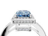White gold Fancy Blue Radiant  Halo Pave Band Solitaire Ring with Prong Setting_70