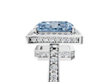 White gold Fancy Blue Radiant  Halo Pave Band Solitaire Ring with Prong Setting_71