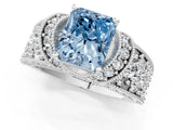 White gold Fancy Blue Radiant  Halo Pave Diamond Engagement Ring with Milgrain Detailing_67