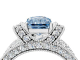 White gold Fancy Blue Radiant  Halo Pave Diamond Engagement Ring with Milgrain Detailing_71
