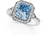 White gold Fancy Blue Radiant  Halo Round Diamond Milgrain Pave Engagement Ring_4
