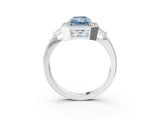 White gold Fancy Blue Radiant  Halo Round Diamond Milgrain Pave Engagement Ring_6