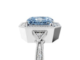 White gold Fancy Blue Radiant  Halo Round Diamond Milgrain Pave Engagement Ring_8