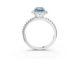 White gold Fancy Blue Radiant  Halo Round Diamond Pavé Band Four-Prong Ring_13