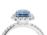White gold Fancy Blue Radiant  Halo Round Diamond Pavé Band Four-Prong Ring_14