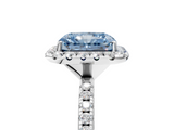 White gold Fancy Blue Radiant  Halo Round Diamond Pavé Band Four-Prong Ring_14