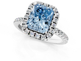 White gold Fancy Blue Radiant  Halo Round Diamond Pavé Band Four-Prong Ring_37