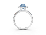 White gold Fancy Blue Radiant  Halo Round Diamond Pavé Band Four-Prong Ring_6