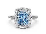 White gold Fancy Blue Radiant  Halo Round Diamond Pave Band with Four-Prong Setting_50