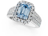 White gold Fancy Blue Radiant  Halo Round Diamond Pave Band with Prong Setting 2