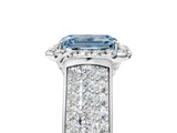 White gold Fancy Blue Radiant  Halo Round Diamond Pave Band with Prong Setting