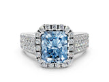 White gold Fancy Blue Radiant  Halo Round Diamond Pave Band with Prong Setting_25