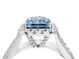 White gold Fancy Blue Radiant  Halo Round Diamond Pave Band with Prong Setting_28