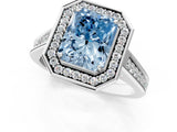 White gold Fancy Blue Radiant  Halo Solitaire Diamond Ring with Pave Band and Bezel Setting_50