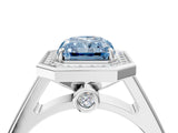 White gold Fancy Blue Radiant  Halo Solitaire Diamond Ring with Pave Band and Bezel Setting_53