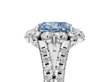White gold Fancy Blue Radiant  Halo Split Shank Diamond Engagement Ring with Pave Band and Four-Prong Setting_76