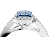 White gold Fancy Blue Radiant  Halo Split Shank Diamond Ring with Prong Setting_24
