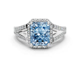 White gold Fancy Blue Radiant  Halo Split Shank Pave Diamond Ring with Four-Prong Setting_59
