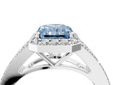 White gold Fancy Blue Radiant  Halo Split Shank Pave Diamond Ring with Four-Prong Setting_65