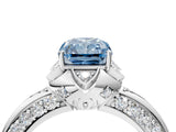 White gold Fancy Blue Radiant  Halo Split Shank Pave Diamond Ring with Petal Prong Setting_36