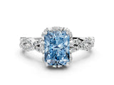 White gold Fancy Blue Radiant  Halo Twist Band Solitaire Ring with Six-Prong Setting_3