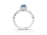 White gold Fancy Blue Radiant  Halo Twist Band Solitaire Ring with Six-Prong Setting_6