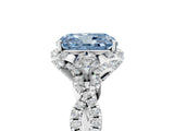 White gold Fancy Blue Radiant  Halo Twist Band Solitaire Ring with Six-Prong Setting_8