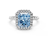 White gold Fancy Blue Radiant  Halo Twisted Band Four-Prong Diamond Ring_20