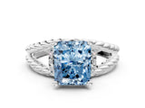 White gold Fancy Blue Radiant  Halo Twisted Band Four-Prong Ring_53