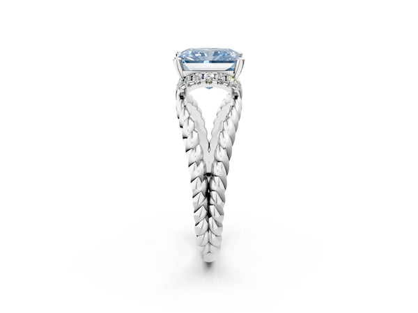 Platinum Radiant Cut Engagement Ring Setting for Fancy Blue Center with Rope Split Shank
